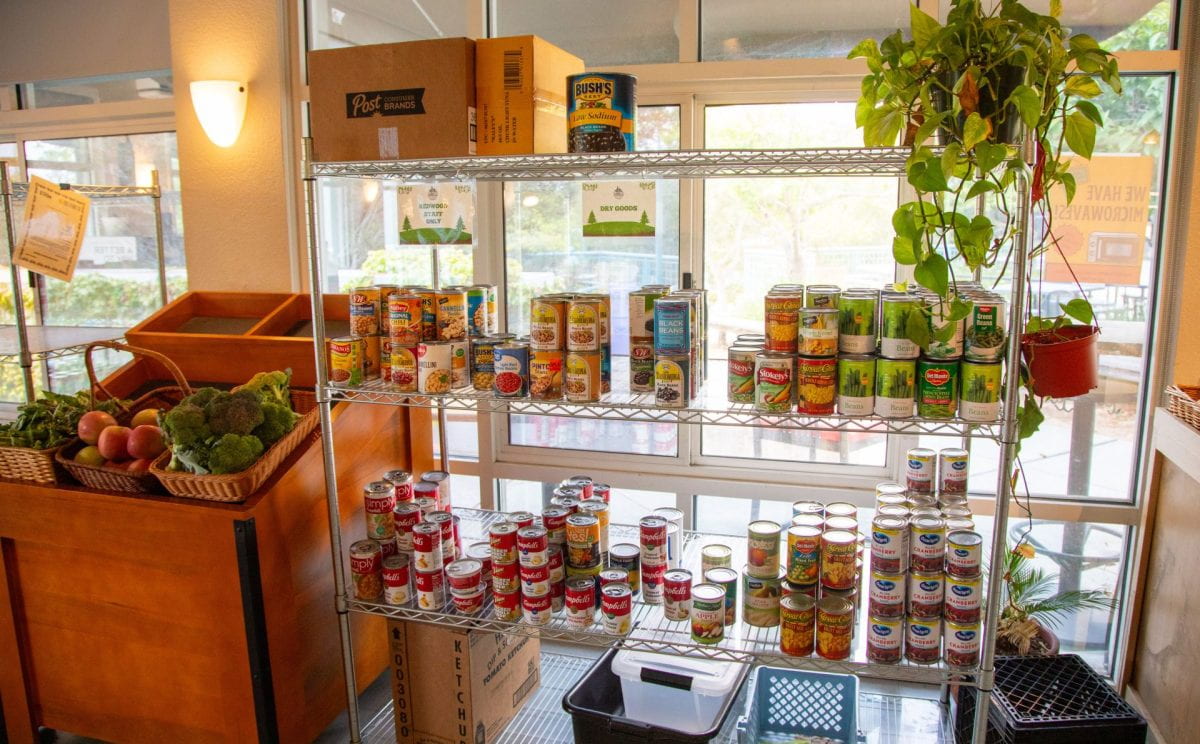 redwood free market rack with canned goods